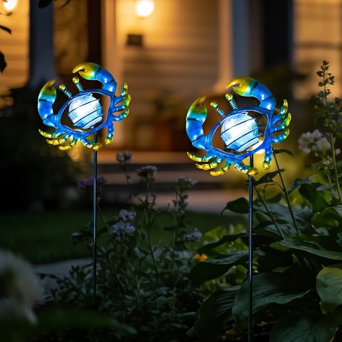 Outdoor Garden Solar Lights,Crab Outdoor Figurine Lights with Stakes,Waterproof Decorative Solar Decor for Patio,Yard,Lawn,Decorative Garden Stakes Present for Mom Women