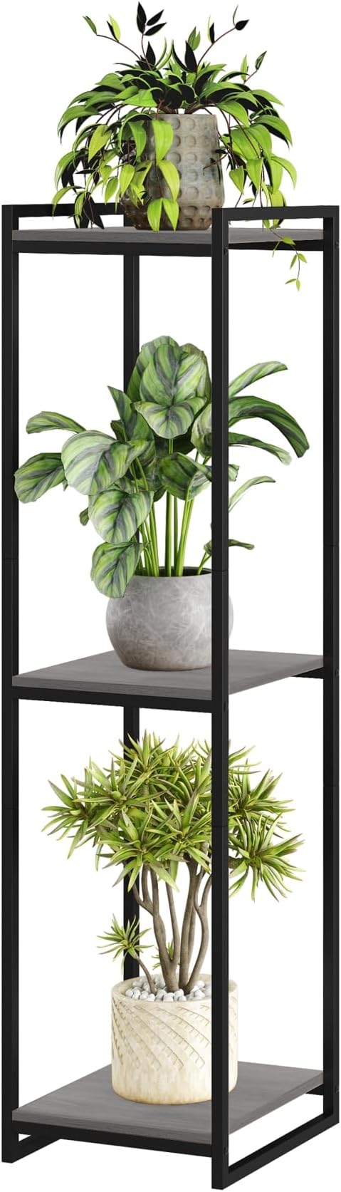 3-Tier Plant Stand Indoor, 45" Tall Modern Plant Shelf Corner Flower Pot Holder Organizer for Living Room Balcony Garden, Oak Grey