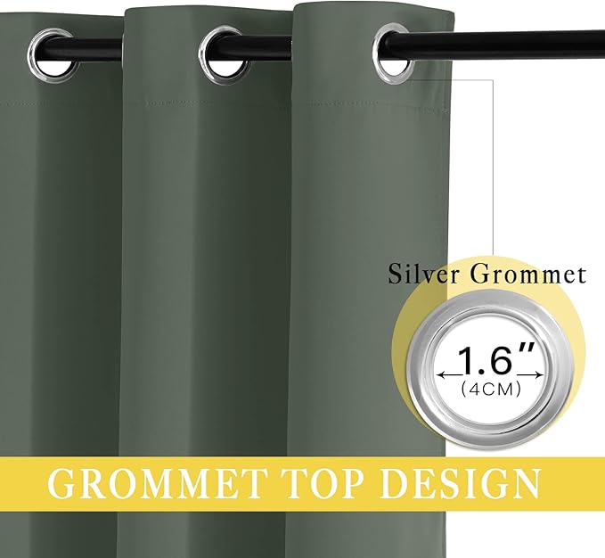 NICETOWN Dark Mallard Blackout Curtains for Bedroom/Living Room 132 Inch Length - Thermal Insulated Room Darkening Grommet Top Window Curtains (100 by 132 - Inch, 1 Panel)