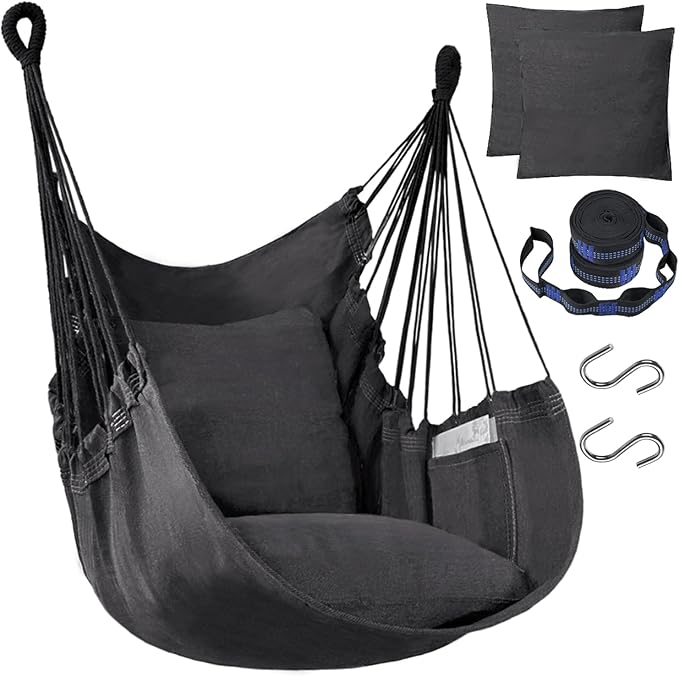 Halalona Hammock Chair Hanging Hammock Chair Rope Swing 2 Cushions Included-Sturdy & Durable Soft Cotton Hand Woven Hammock Swing for Bedroom, Porch, Patio-Indoor/Outdoor