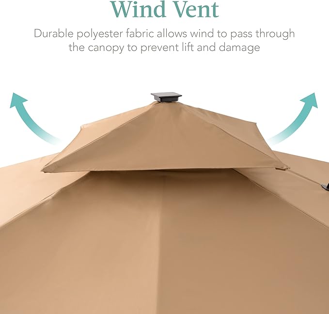 Best Choice Products 10x10ft Cantilever Patio Umbrella w/Base Included, Solar LED Lights 360 Rotation Large Offset Hanging Outdoor Shade for Deck Pool Backyard w/Stand – Tan