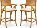 Best Choice Products Set of 2 Outdoor Acacia Wood Bar Stools Bar Chairs for Patio, Pool, Garden w/Weather-Resistant Cushions - Cream
