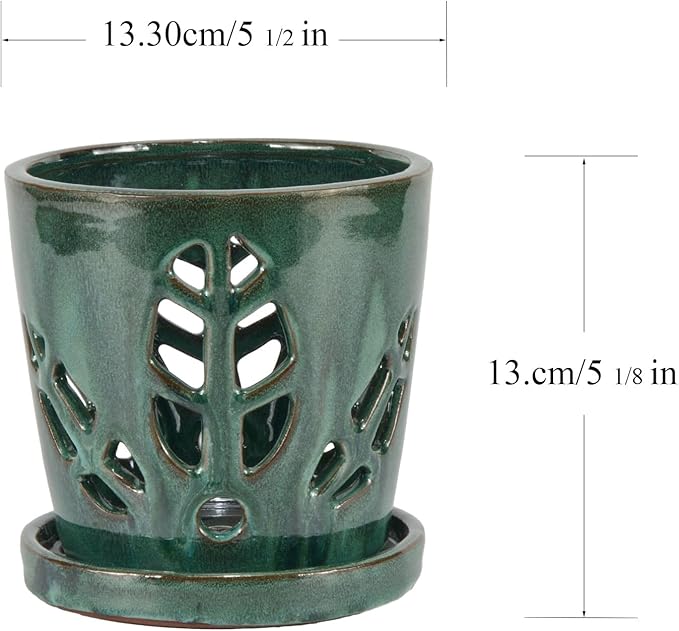 W&W Orchid Pot with Holes and Saucer for Repotting, Green Mix, 5.5 Inch