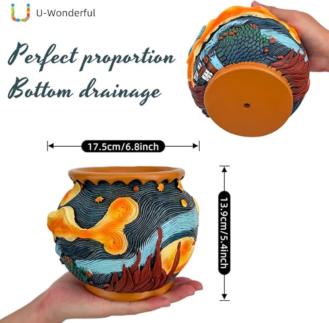 Plant Pots with Drainage Holes - Cute Unique Starry Sky Theme Flower Pots - Decorative Planter for Indoor/Outdoor, Funny Plant Pots for Home Garden Decor