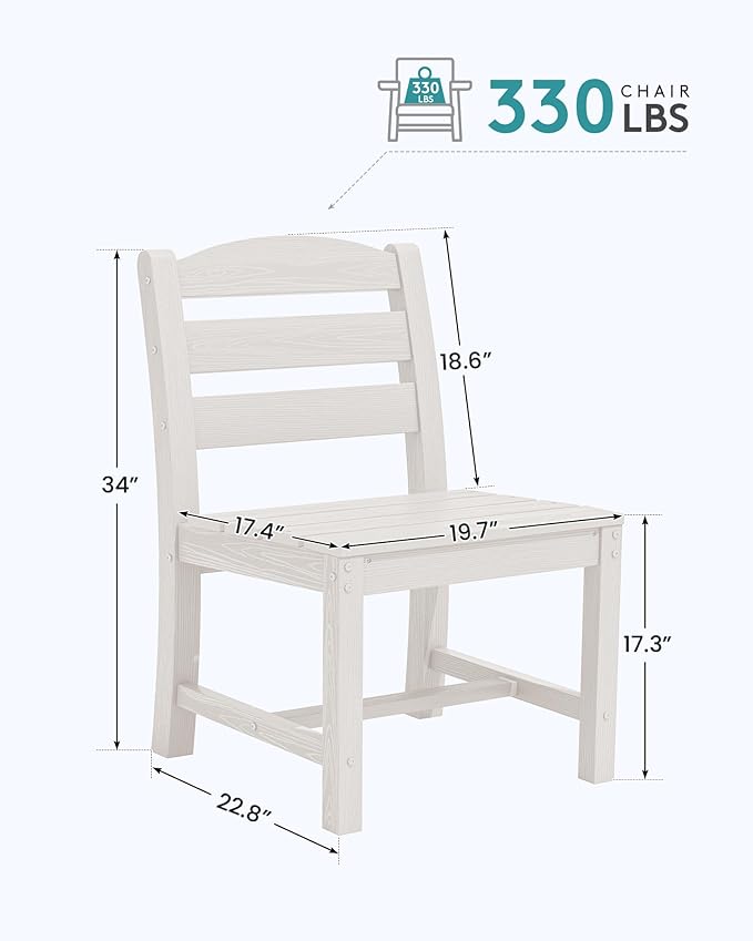 SERWALL Outdoor Dining Chairs Set of 4, All-Weather HDPE Patio Chair with 19.7" Widened Seat, for Backyard, Garden, White