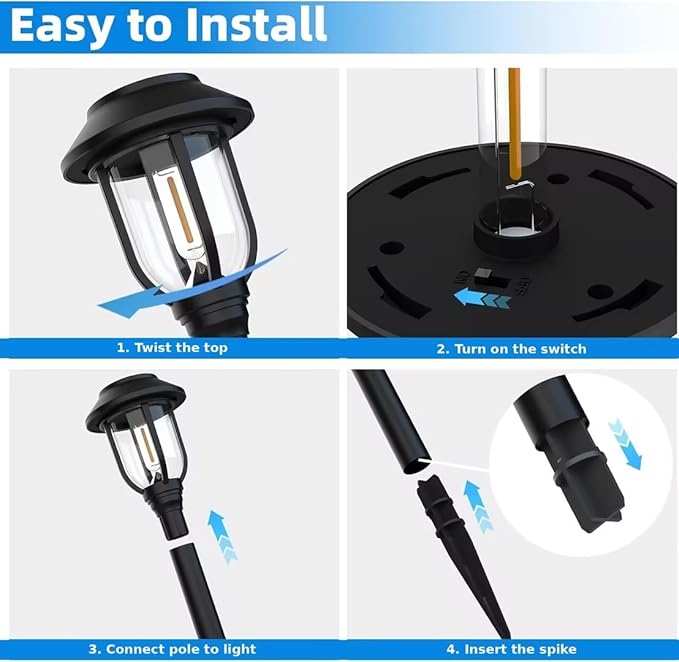 12 Pack Solar Lights Outdoor, 6000K Bright Solar Pathway Lights for Outside, Auto On/Off Waterproof Solar Powered,Landscape Lighting for Walkway, Yard, Path, Driveway, Garden