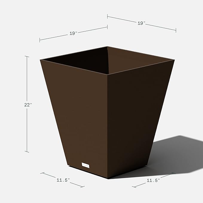 Veradek Nobleton Indoor/Outdoor Wide Square Planter (Espresso, 22 inch - 2 Pack with 2 Saucer Trays)