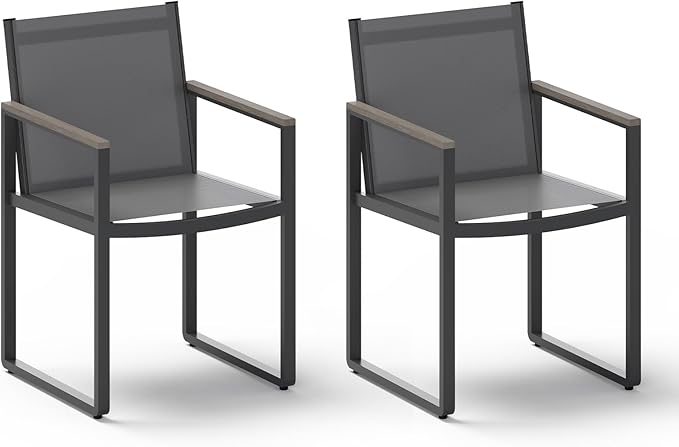 Outdoor Dining Chairs Set of 2, Aluminum Patio Dining Chiars with Textilene Mesh, 2 Piece Outdoor Chiars for Garden, Backyard, Deck (Gray)