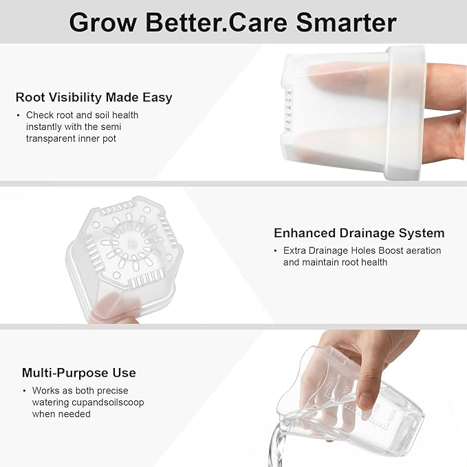 QCQHDU 2 Inch Mini Self Watering Pots for Indoor Plants, 15 Pack Semi Hydroponic Pots, Small Clear Plastic Planters, Drainage Hole, Water Level Indicator, African Violets, Alocasia, Cutting, Seeding