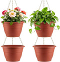 Hanging Planters 10 Inch, 4 Pcs Flower Pots with Drainage Hole, Self Watering Hanging Basket for Indoor Outdoor Plants, Decor, Pottery Red