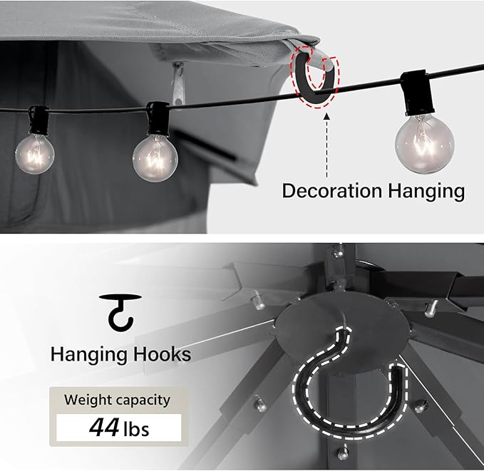 LAUSAINT HOME Semi-Permanent Outdoor Patio Gazebo 10'x20', Heavy Duty Party Tent Shelter with Double Roofs, Mosquito Nettings and Privacy Screens for Backyard, Garden, Lawn, Gray