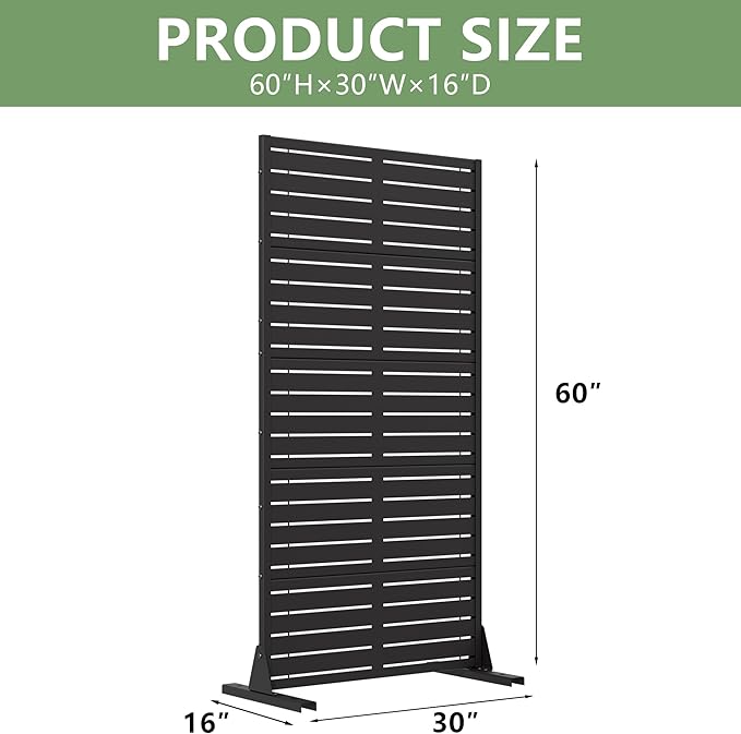 Casaphoria Metal Privacy Screen Outdoor, 60" H x 30" W Freestanding Decorative Privacy Screen for Patio Deck Balcony Garden with Stable Base, Black-Louvered