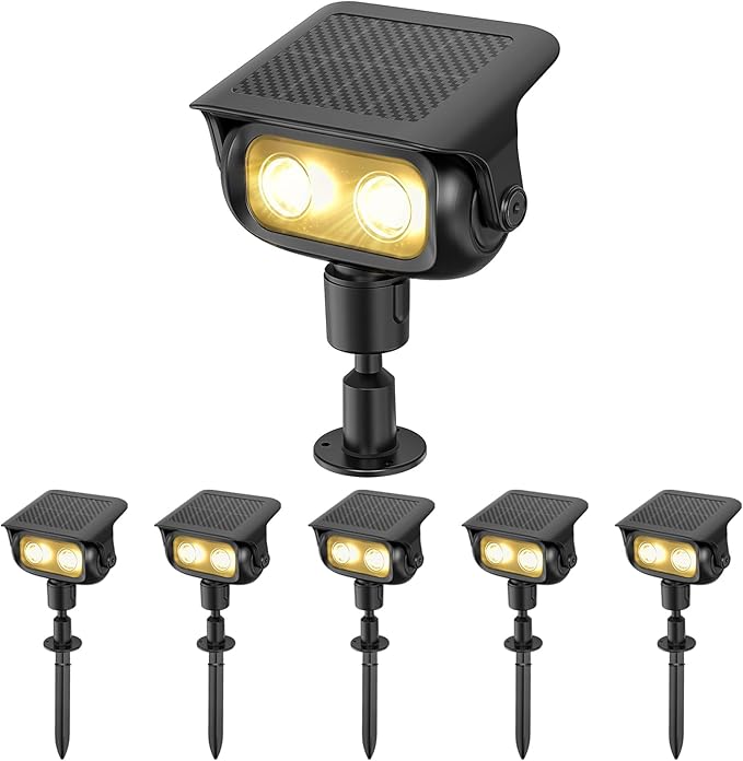Solar Landscape Spotlights Outdoor Waterproof IP67, Warm White LED Spot Lights for Tree Flag Garden, Adjustable Solar Uplights Auto On Off with 2 Brightness Mode