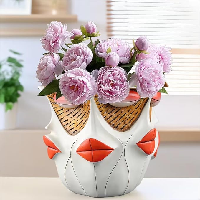 TOZLU Art Abstract Face Planters Pots Head,Unique Fun Abstract Face Flower Pot Ornaments Head Planter Pots Container Colorful Face Resin Flower Pot for Home and Garden Decor(face Flower Pot)