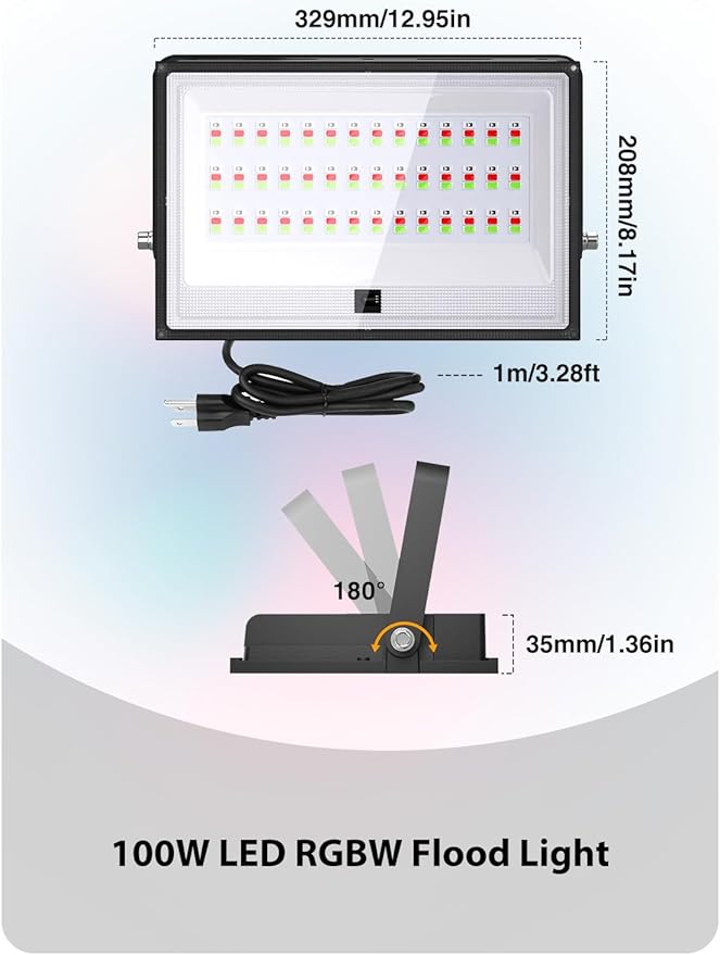Onforu 2 Pack RGBW LED Flood Light 800W Equivalent, 100W Color Changing Floodlight with 44 Keys Remote, 2700K Warm White IP66 Waterproof Spot Lights Outdoor, Uplights for Stage, Party