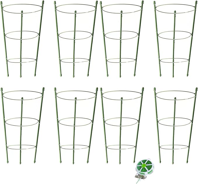 8 Pack Tomato Cage for Garden Plant Support, 18 inches Small Tomato Cages Tomato Trellis with Adjustable Rings, Plant Stakes for Peony Support, Tomato Stakes Rings for Climbing Plants
