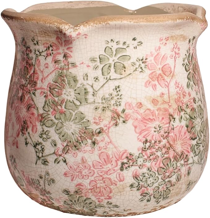 Ceramic Pots for Plants, Vintage Plant Pot with Drainage Hole, 6.11in. Planter for Indoor Plants, Crackle Glaze Finish Flower Pot, Perfect Tuscan Ceramic Planter for Gardening, Pastel Meadow