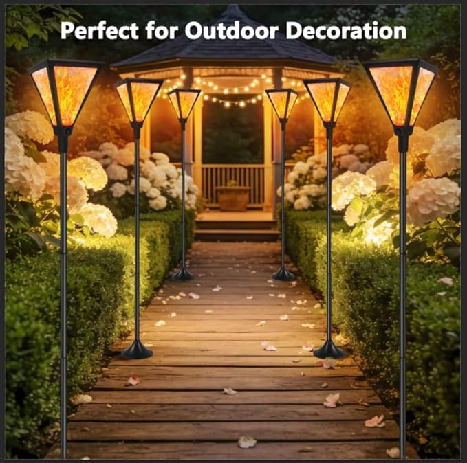 Upgraded Extra-Tall Solar Lights Outdoor, 2 Pack Flickering Flame Solar Torch Lights with 61"Tall & Super Larger Size, Solar Flame Lights Waterproof Tiki Torches for Outside Garden Patio Yard Pathway