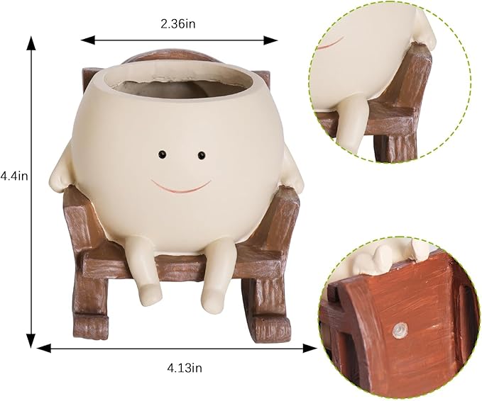 Smiley Face Rocking Chair Planters Flower Pots for Plants Funny Succulents Plant Live Cute Resin Head Planter for Indoor Outdoor Plants Gift Ideas for Mother and Christmas (Small)