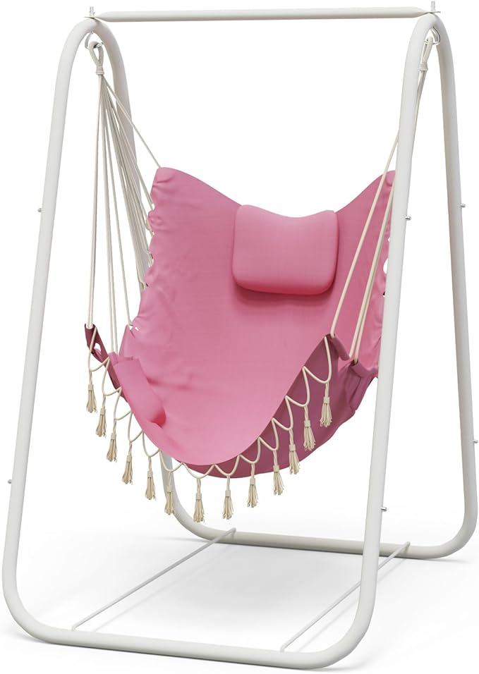 G TALECO GEAR Hammock Chair with Stand,Heavy-Duty and Rustproof Hanging Chair with Stand,Hammock Swing Chair Stand,for Indoor Outdoor Patio Yard Garden Porch (Pink)