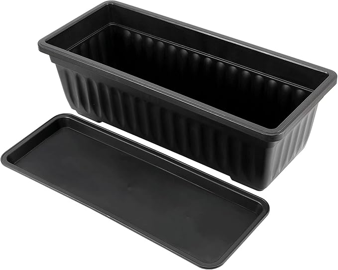 JOIKIT 17 Inches Black Plastic Planter Box, 6 Packs, Good Drainage, Indoor Outdoor Usage, for Garden, Windowsill, Patio, Balcony