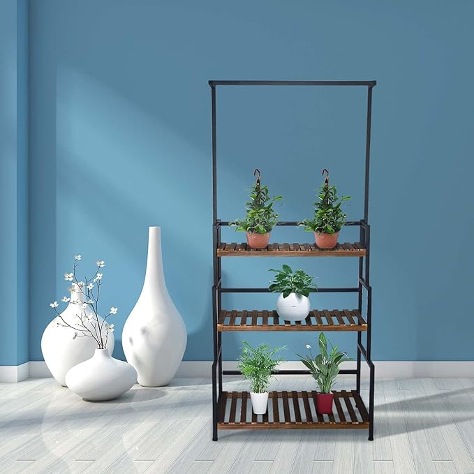 yeshine 3-Tier Hanging Plant Stand Indoor, 68 Inch Tall Metal Plant Shelf for Indoor Multiple Plants, Large Plant Pot Stand Holder, Heavy Duty Ladder Shape Plant Rack for Living Room, Patio, Balcony