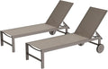 Shintenchi 2 PCS Outdoor Chaise Lounges Chair with Wheels Aluminum Reclining Patio Lounge Chairs with 5 Adjustable Position Recliner for Patio, Beach, Yard, Pool Patio Furniture Set,Khaki