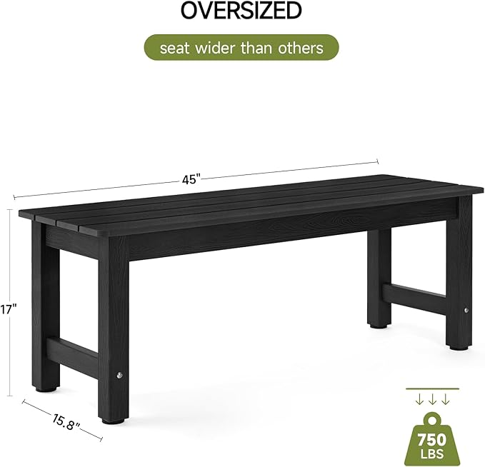 ONBRILL Outdoor Benches Weatherproof, 2-Person Poly Lumber Garden Bench, All-Weather Patio Bench Will not Rot and Fade for Garden, Porch, Backyard and Park, Easy Installation, Black