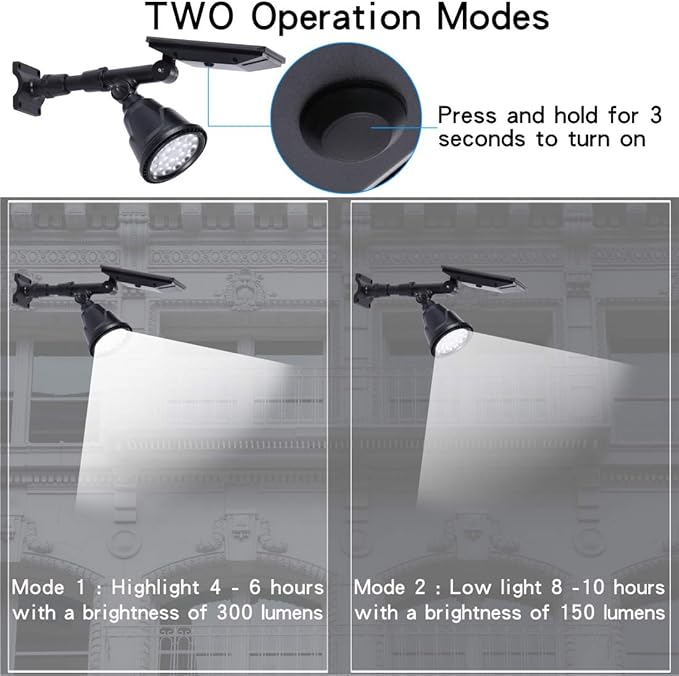 Solar Spotlights Outdoor 18 LED 300 Lumens Waterproof Adjustable Wall Light for Patio Garden Driveway (2 Pack)