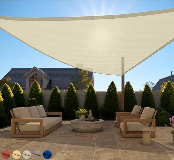 GORILLA GRIP Heavy Duty Sun Shade, UV Protection Fade Tear and Rust Resistant Triangle Sunshade Canopy, Curved Edges Blocks Sunlight, Breathable Sail, Outdoor Patio, Lawn Garden Butter Cream
