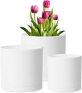10/8/6 inch Deep Flower Pots, 3 Pack Cylinder Tall Plant Pots for Outdoor Indoor Plants, Large Decorative Plastic Planters with Drainage Holes and Saucers for Garden House Plants, White