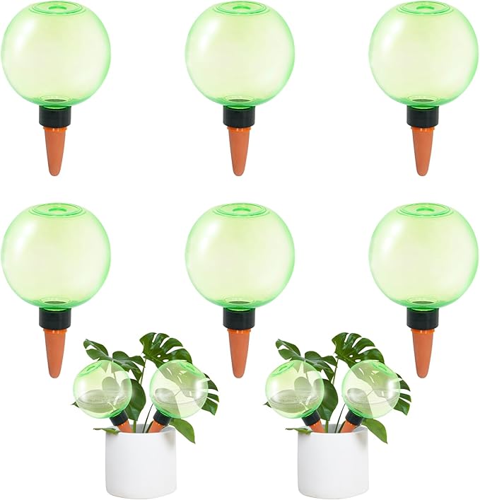 6pcs Large Plant Self Watering Globes, 17.5 oz Plastic Water Bulbs Top Fill, Plant Watering Devices System Slow Release Terracotta, Water Spikes Stakes for Indoor(6pack)