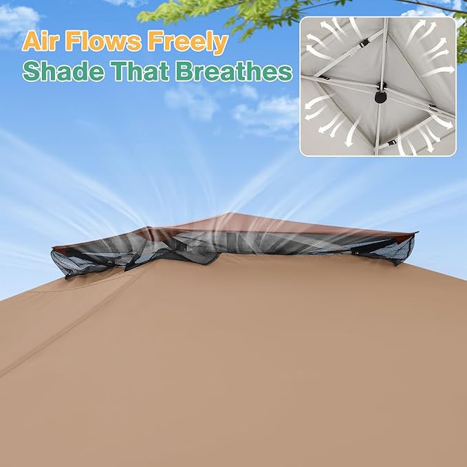 C0BIZI Gazebo 10x15 Pop up Canopy,Gazebos on Clearance-Canopy Tent with Mosquito Netting for Lawn,Garden,Backyard & Patio-Outdoor Tent-Water Resistant and UPF50+ (Brown)