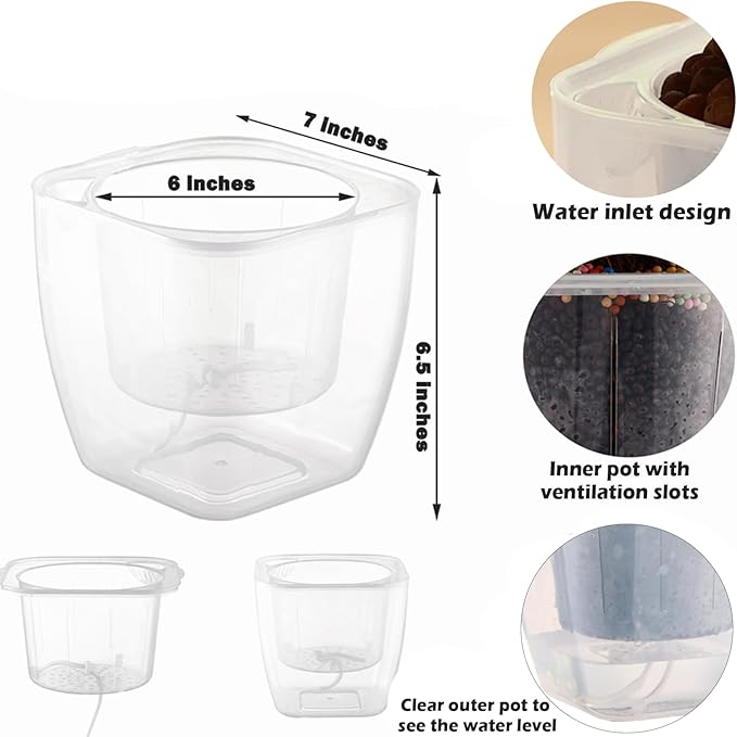 3-Pack Clear Self Watering Planters for Indoor Plants 7" Large African Violet Plant Pots Plastic Wick Flower Pots with Water Injection Hole, Orchid Plant Pot Set, Clear