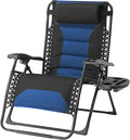 Zero Gravity Chair Oversized Folding Recliner XL, Padded Anti Gravity Lounge Chair with Adjustable Pillow & Cup Holder for Outdoor Camping, Patio, Poolside, Lawn (Black & Blue)