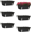ETELI Railing Planter 6 Pack, 16.9 Inch Window Basket Deck Boxes Plastic Flower Rail Planters Holder with Adjustable Detachable Hooks for Outdoor Balcony Porch Patio, Black & White