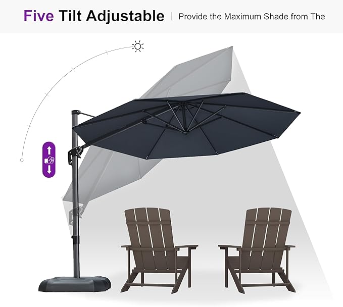 PURPLE LEAF 10 Feet Patio Umbrella with Base and Cover Round Outdoor Cantilever Umbrella Aluminum Offset Umbrella with 360-degree Rotation for Garden Deck Pool Patio Grey