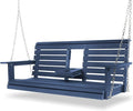 Poly Lumber 3-Seat Porch Swing, HIPS 5-Feet Bench Swing with Foldable Cup Holders,18/8 Stainless Steel Hardware, High Backrest and Deep Contoured Seat (Navy Blue, 5-feet)
