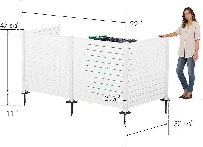 Kozyard 50" W x 48" H Outdoor Privacy Screens Aluminum Post, Air Conditioner Fence Panels, Pool Equipment Enclosure, Trash Can Screens Fence Kit for Outside Backyard Patio (White/4Panels)