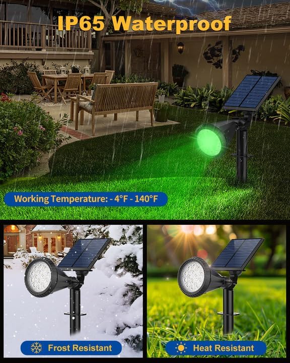 Solar Spot Lights Outdoor Color Changing, 7 Modes/14 LED Outdoor Solar Lights for Yard, Waterproof RGB Multicolor Solar Landscape Spotlights Auto On/Off for Flood, Yard, Tree, Pathway, 4 Pack