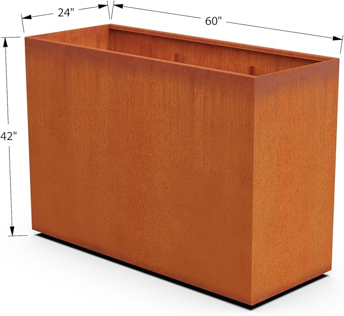 Plantercraft Large Rectangular Planters for Outdoor Plants – 60x24x42 Corten Steel Planter Box for Privacy Screen & Patio | Extra Large Outdoor Planters, Modern Metal Planter