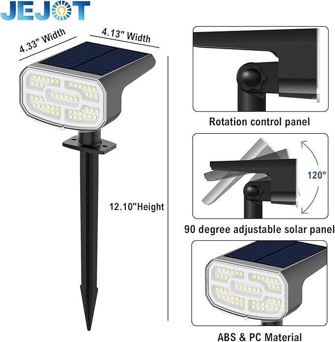 Solar Lights Outdoor Waterproof IP65, Super Bright LED,Cool Light 2 Lighting Modes Selectable, Solar Powered Yard Garden Solar Spot Lights for Outside Landscape Auto On/Off -8 Pack