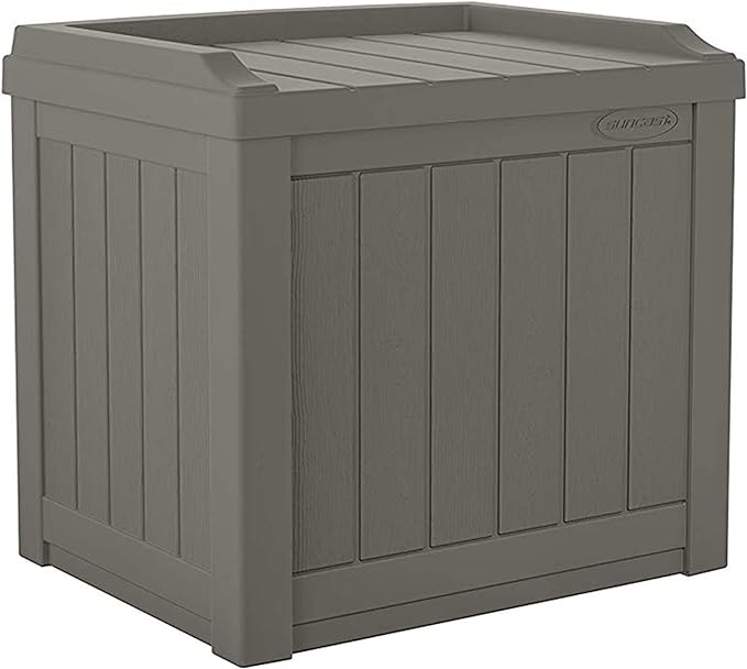 Suncast 22 Gallon Indoor or Outdoor Backyard Patio Small Storage Deck Box with Attractive Bench Seat and Reinforced Lid, Stone (4 Pack)