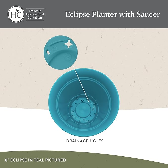 The HC Companies Eclipse Round Planter with Saucer - Outdoor & Indoor Plant Pot with Drainage Holes - Lightweight, UV-Resistant Plastic Pots for Plants, Flowers & Herbs (6" Warm Gray, Pack of 1)