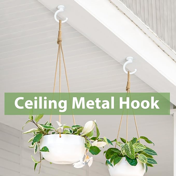 Mkono Ceiling Hooks for Hanging Plants, Swag Hook Plant Wall Hanger Heavy Duty for Hanging Planter, Chandeliers, Wind Chimes, Indoor Outdoor Decorative Hooks (2 Pack White)