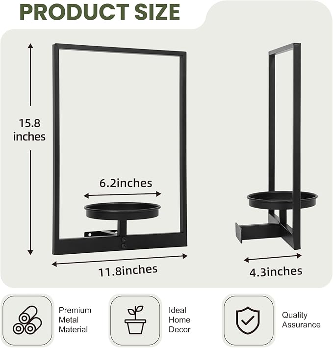 Wall Planters for Indoor Plants, Window Plant Shelves Set of 3, Wall Plant Stand to Hold Large Pots - Premium Metal Hanging Plant Holder for Indoor Outdoor Decor