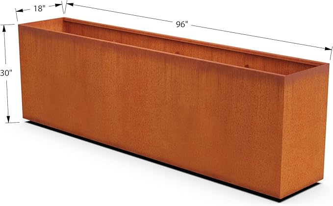 Plantercraft Large Rectangular Planters for Outdoor Plants – 96x18x30 Corten Steel Planter | Extra Large Outdoor Planters for Patio Divider or Tall Raised Garden Bed | Heavy Duty Metal Planter Box