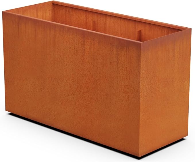 Plantercraft Large Rectangular Planters for Outdoor Plants - 60x24x36 Corten Steel Planter Box for Patios & Commercial Landscaping | Extra Large Metal Planter, Made in USA