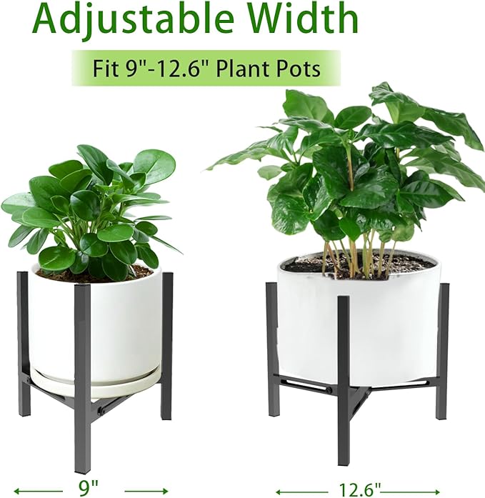Airpark Plant Stand Indoor, Adjustable Metal Modern Plant Stands, Heavy Duty Stable Plant Pot Flower Holder Indoor Outdoor Corner, Fit 7 8 9 10 11 12 inch Pots, Black (Pot & Plant Not Included)