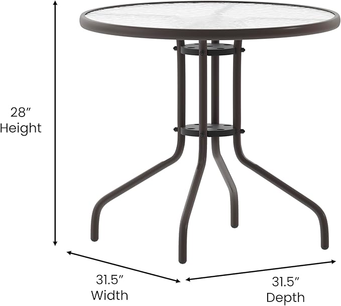 Flash Furniture Bellamy 31.5'' Round Indoor/Outdoor Tempered Glass Metal Frame Side Table, Bronze